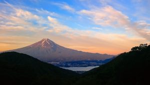 An epic sunrise over Mt Fuji at the Misaka Pass.