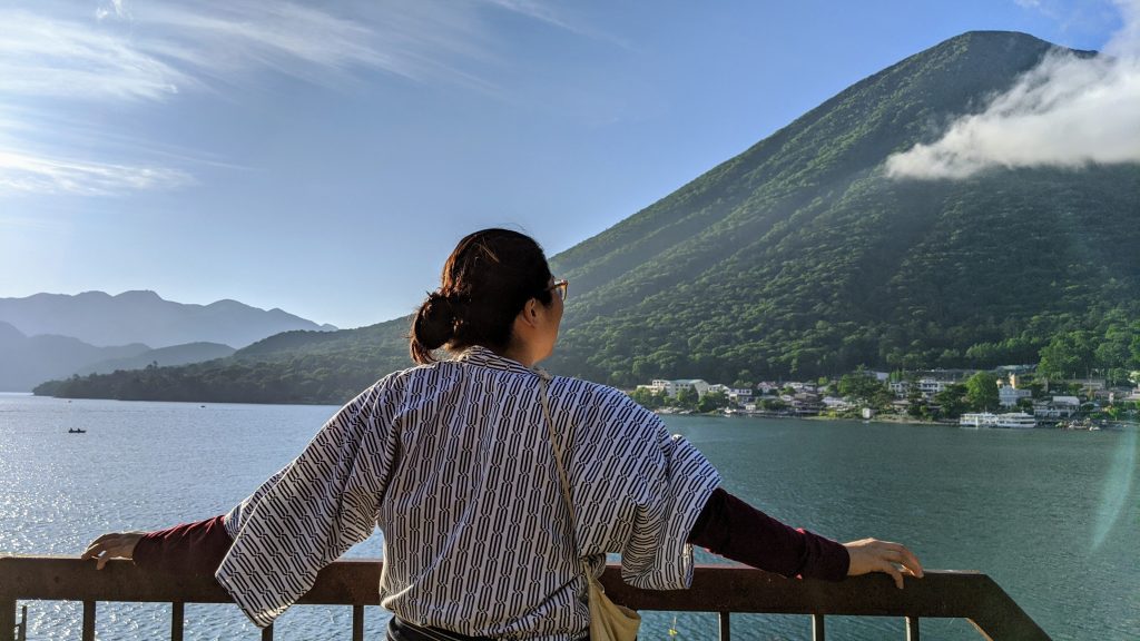 Gazing at Mt Nantai from across Lake Chuzenji in the Oku Nikko National Park.